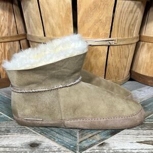 Eddie Bauer Tan Suede Sheepskin Shearling Fur Moccasin Ankle Boots Womens 10